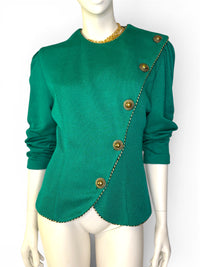 Jeffrey & Dara Vintage Emerald Knit Jacket with Gold Twisted Rope Detail
