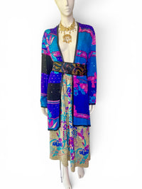 Vintage Judith Ann Creations Silk Sequin Floral Duster Jacket
