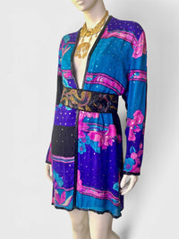 Vintage Judith Ann Creations Silk Sequin Floral Duster Jacket