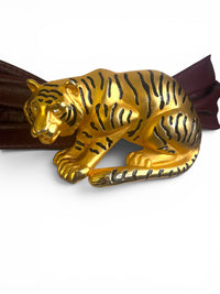 Doreen Ryan 1980s Matte Gold and Rhinestone "Hunting Tiger" Leather Belt