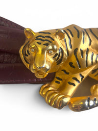 Doreen Ryan 1980s Matte Gold and Rhinestone "Hunting Tiger" Leather Belt