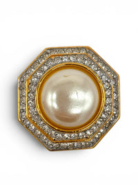 Vintage St. John Faux Pearl & Rhinestone Halo Clip Runway Statement Earrings