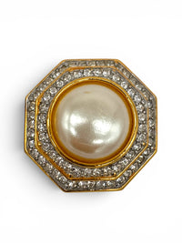 Vintage St. John Faux Pearl & Rhinestone Halo Clip Runway Statement Earrings