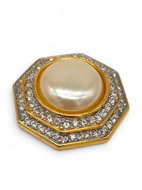 Vintage St. John Faux Pearl & Rhinestone Halo Clip Runway Statement Earrings
