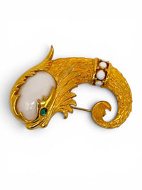 Vintage Cadoro Faux Baroque Pearl & Cabochon Mythical Fish Brooch