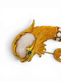 Vintage Cadoro Faux Baroque Pearl & Cabochon Mythical Fish Brooch