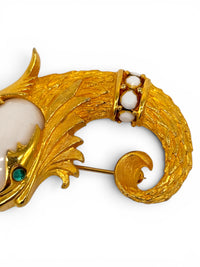 Vintage Cadoro Faux Baroque Pearl & Cabochon Mythical Fish Brooch