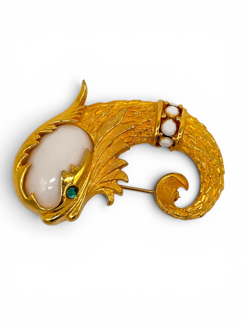 Vintage Cadoro Faux Baroque Pearl & Cabochon Mythical Fish Brooch