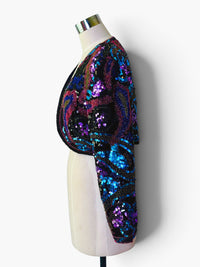 Vintage Lillie Rubin Black Silk Beaded Sequin Bolero Jacket – Circa 1990