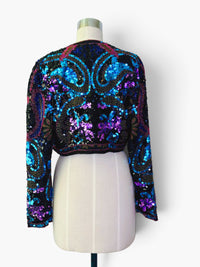 Vintage Lillie Rubin Black Silk Beaded Sequin Bolero Jacket – Circa 1990