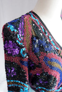 Vintage Lillie Rubin Black Silk Beaded Sequin Bolero Jacket – Circa 1990