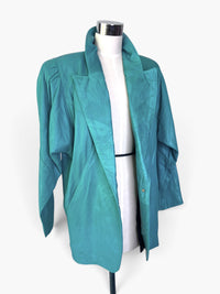 Vintage 1980s Teal Statement Leather Jacket | Confecciones Victoria