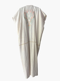 Vintage 70s Ivory Embroidered Caftan with Gold Tassel and Rope Detail