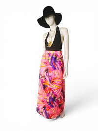Vintage 1970s Dynasty for I. Magnin Quilted Tropical Maxi Skirt