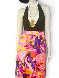 Vintage 1970s Dynasty for I. Magnin Quilted Tropical Maxi Skirt