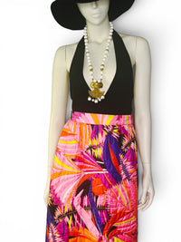 Vintage 1970s Dynasty for I. Magnin Quilted Tropical Maxi Skirt