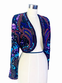 Vintage Lillie Rubin Black Silk Beaded Sequin Bolero Jacket – Circa 1990