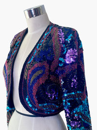 Vintage Lillie Rubin Black Silk Beaded Sequin Bolero Jacket – Circa 1990