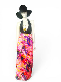 Vintage 1970s Dynasty for I. Magnin Quilted Tropical Maxi Skirt