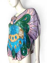 Vintage 1970s Peacock Sequin Top by Star Group | Hand-Beaded Statement Blouse