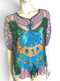 Vintage 1970s Peacock Sequin Top by Star Group | Hand-Beaded Statement Blouse