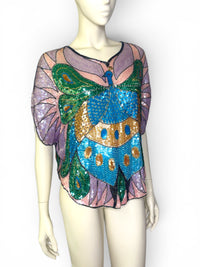Vintage 1970s Peacock Sequin Top by Star Group | Hand-Beaded Statement Blouse