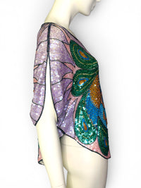 Vintage 1970s Peacock Sequin Top by Star Group | Hand-Beaded Statement Blouse