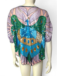 Vintage 1970s Peacock Sequin Top by Star Group | Hand-Beaded Statement Blouse