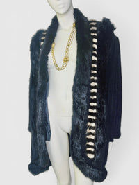 Vintage Amber Dawn Angora Sweater with Striped Fur Panels | Dramatic 1980s Editorial Knit