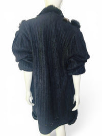 Vintage Amber Dawn Angora Sweater with Striped Fur Panels | Dramatic 1980s Editorial Knit