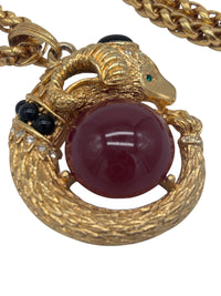 Rare 70's GEM CRAFT Gold-Tone Ram's Head Cabochon and Rhinestone Necklace