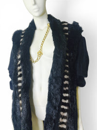 Vintage Amber Dawn Angora Sweater with Striped Fur Panels | Dramatic 1980s Editorial Knit