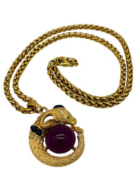 Rare 70's GEM CRAFT Gold-Tone Ram's Head Cabochon and Rhinestone Necklace