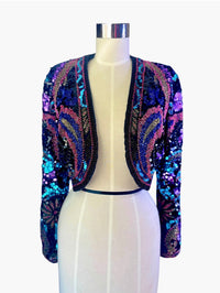 Vintage Lillie Rubin Black Silk Beaded Sequin Bolero Jacket – Circa 1990