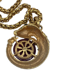 Rare 70's GEM CRAFT Gold-Tone Ram's Head Cabochon and Rhinestone Necklace