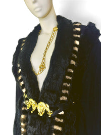 Vintage Amber Dawn Angora Sweater with Striped Fur Panels | Dramatic 1980s Editorial Knit