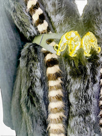 Vintage Amber Dawn Angora Sweater with Striped Fur Panels | Dramatic 1980s Editorial Knit