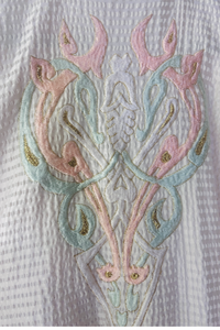 Vintage 70s Ivory Embroidered Caftan with Gold Tassel and Rope Detail