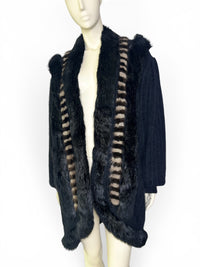 Vintage Amber Dawn Angora Sweater with Striped Fur Panels | Dramatic 1980s Editorial Knit