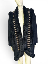 Vintage Amber Dawn Angora Sweater with Striped Fur Panels | Dramatic 1980s Editorial Knit
