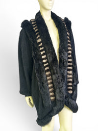Vintage Amber Dawn Angora Sweater with Striped Fur Panels | Dramatic 1980s Editorial Knit