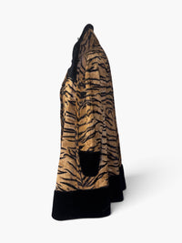 1970s Vintage Tiger Print Faux Fur Statement Coat with Black Plush Trim