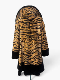 1970s Vintage Tiger Print Faux Fur Statement Coat with Black Plush Trim