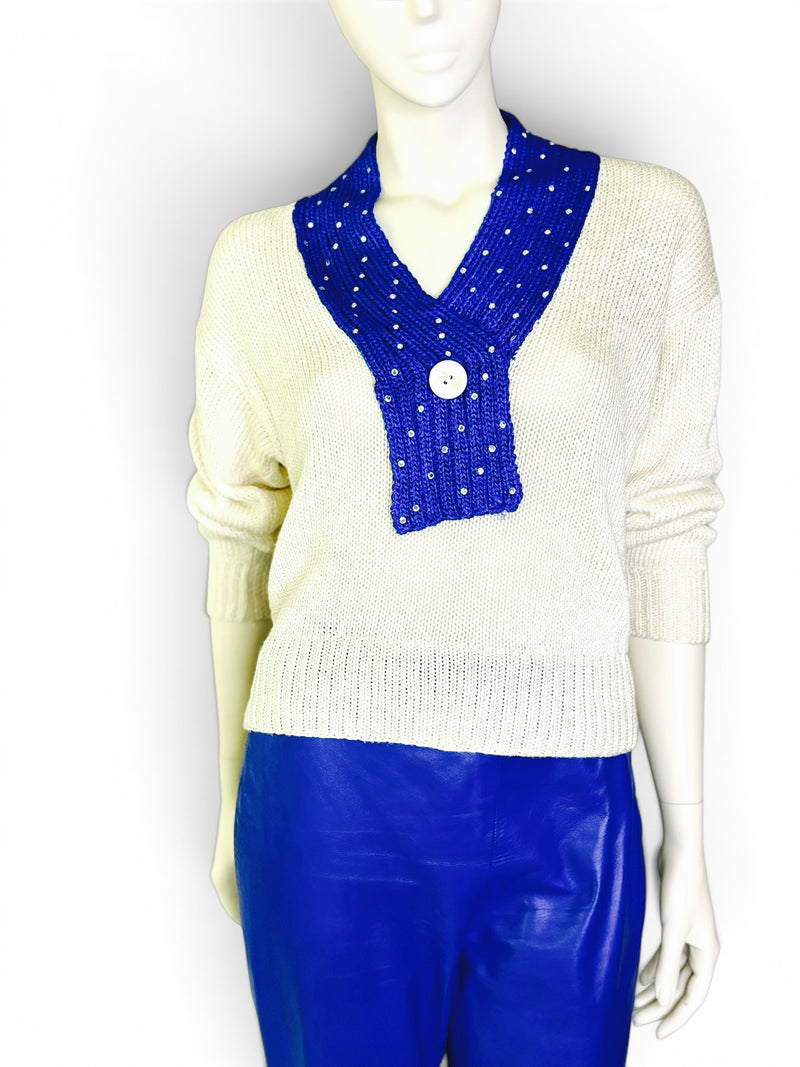 Vintage Nannell 80s Rhinestone Sailor Collar Sweater