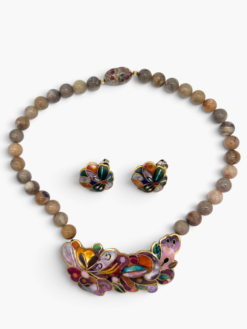Vintage David Kuo Champlevé Enamel Necklace & Earrings Set | Artisan Statement Jewelry