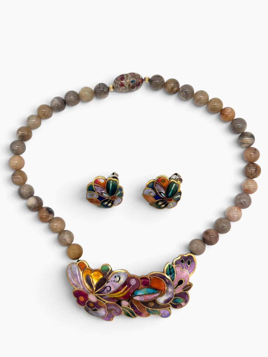 Vintage David Kuo Champlevé Enamel Necklace & Earrings Set | Artisan Statement Jewelry