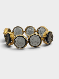 Vintage Glass Intaglio Portrait Bracelet in Topaz Glass and Gold Tone