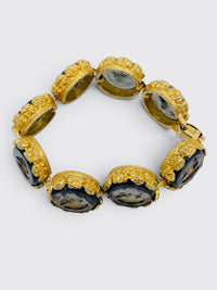 Vintage Glass Intaglio Portrait Bracelet in Topaz Glass and Gold Tone