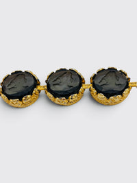 Vintage Glass Intaglio Portrait Bracelet in Topaz Glass and Gold Tone