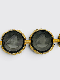 Vintage Glass Intaglio Portrait Bracelet in Topaz Glass and Gold Tone